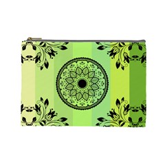 Green Grid Cute Flower Mandala Cosmetic Bag (large)