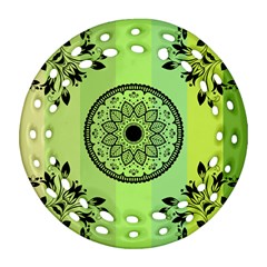 Green Grid Cute Flower Mandala Ornament (round Filigree)