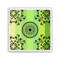 Green Grid Cute Flower Mandala Memory Card Reader (square)