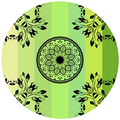 Green Grid Cute Flower Mandala Wooden Puzzle Round by Magicworlddreamarts1