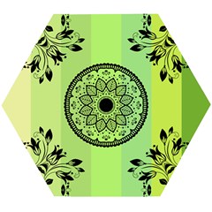 Green Grid Cute Flower Mandala Wooden Puzzle Hexagon by Magicworlddreamarts1