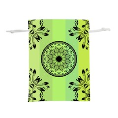 Green Grid Cute Flower Mandala Lightweight Drawstring Pouch (l) by Magicworlddreamarts1