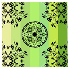 Green Grid Cute Flower Mandala Wooden Puzzle Square by Magicworlddreamarts1