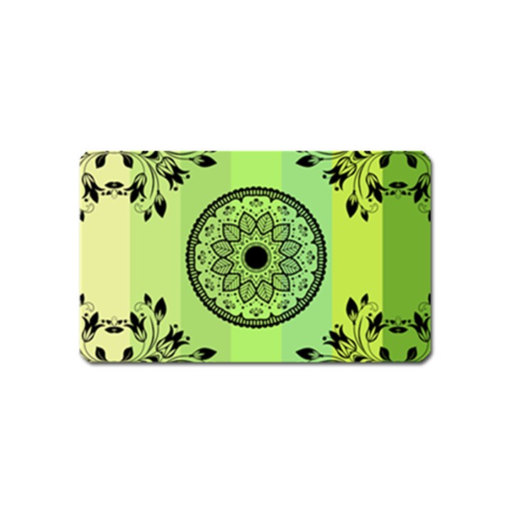 Green Grid Cute Flower Mandala Magnet (Name Card)