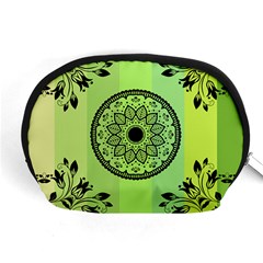 Green Grid Cute Flower Mandala Accessory Pouch (medium) by Magicworlddreamarts1