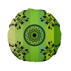 Green Grid Cute Flower Mandala Standard 15  Premium Flano Round Cushions by Magicworlddreamarts1