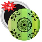 Green Grid Cute Flower Mandala 3  Magnets (100 pack) Front