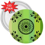 Green Grid Cute Flower Mandala 3  Buttons (100 pack)  Front