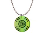 Green Grid Cute Flower Mandala 1  Button Necklace Front