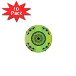 Green Grid Cute Flower Mandala 1  Mini Buttons (10 pack)  Front