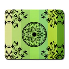 Green Grid Cute Flower Mandala Large Mousepads by Magicworlddreamarts1