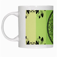 Green Grid Cute Flower Mandala White Mugs by Magicworlddreamarts1