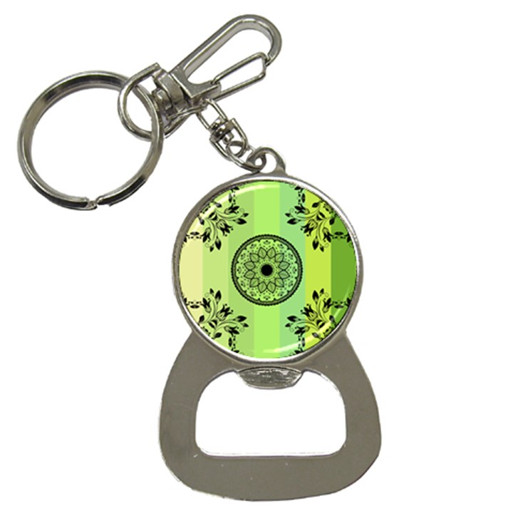 Green Grid Cute Flower Mandala Bottle Opener Key Chain