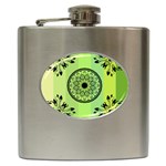 Green Grid Cute Flower Mandala Hip Flask (6 oz) Front