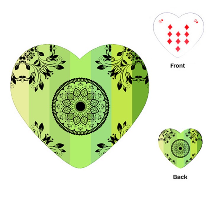 Green Grid Cute Flower Mandala Playing Cards Single Design (Heart)