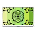 Green Grid Cute Flower Mandala Business Card Holder Front