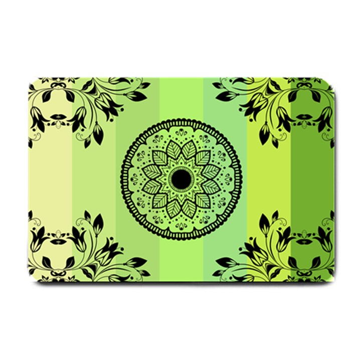 Green Grid Cute Flower Mandala Small Doormat 