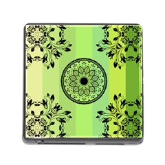 Green Grid Cute Flower Mandala Memory Card Reader (square 5 Slot) by Magicworlddreamarts1