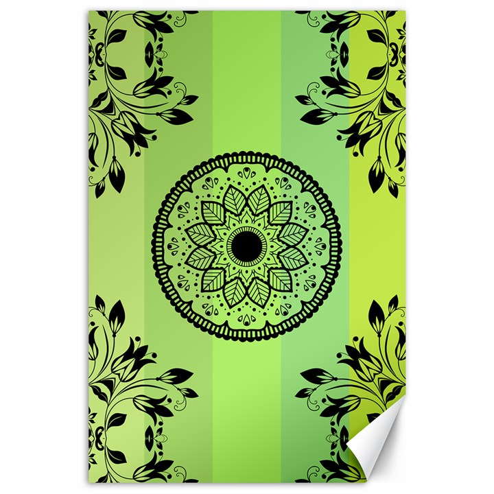 Green Grid Cute Flower Mandala Canvas 24  x 36 