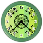 Green Grid Cute Flower Mandala Color Wall Clock Front