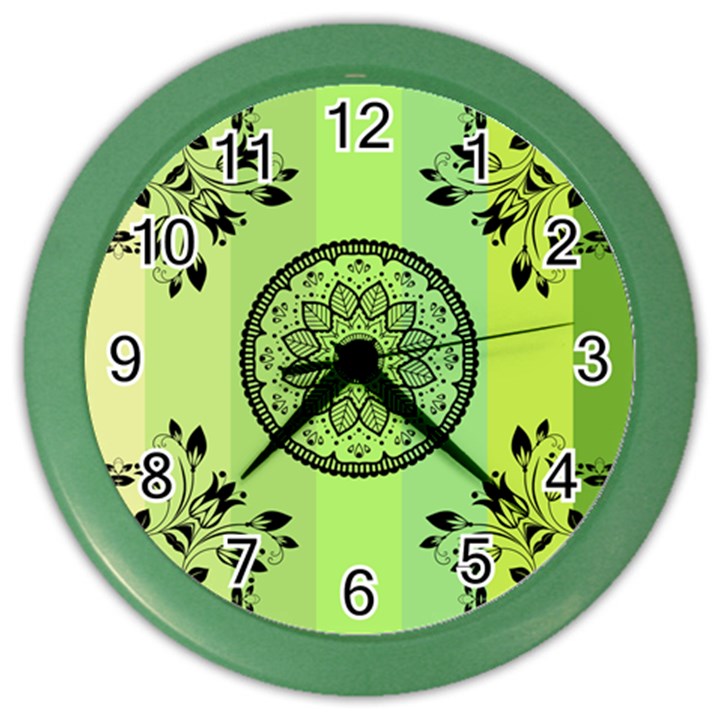 Green Grid Cute Flower Mandala Color Wall Clock