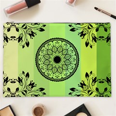 Green Grid Cute Flower Mandala Cosmetic Bag (xxl) by Magicworlddreamarts1