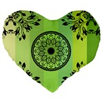 Green Grid Cute Flower Mandala Large 19  Premium Heart Shape Cushions Front