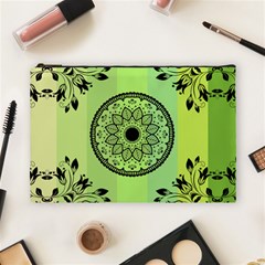 Green Grid Cute Flower Mandala Cosmetic Bag (large) by Magicworlddreamarts1