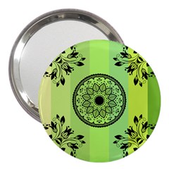 Green Grid Cute Flower Mandala 3  Handbag Mirrors by Magicworlddreamarts1