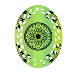 Green Grid Cute Flower Mandala Ornament (Oval Filigree) Front