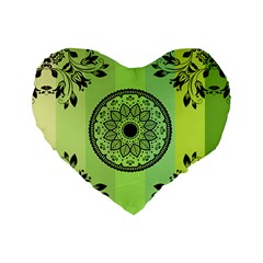 Green Grid Cute Flower Mandala Standard 16  Premium Heart Shape Cushions by Magicworlddreamarts1