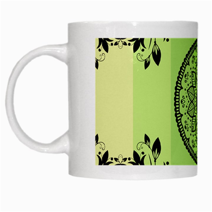 Green Grid Cute Flower Mandala White Mugs