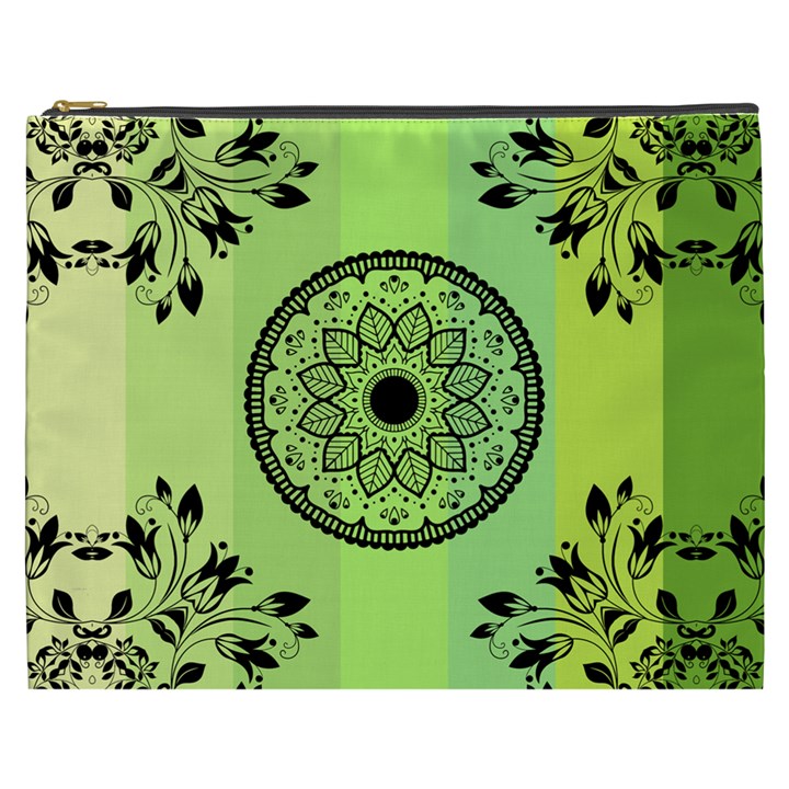 Green Grid Cute Flower Mandala Cosmetic Bag (XXXL)