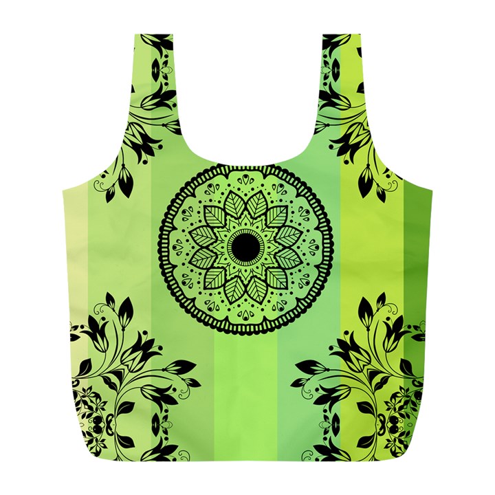 Green Grid Cute Flower Mandala Full Print Recycle Bag (L)