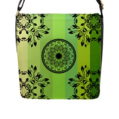 Green Grid Cute Flower Mandala Flap Closure Messenger Bag (l) by Magicworlddreamarts1