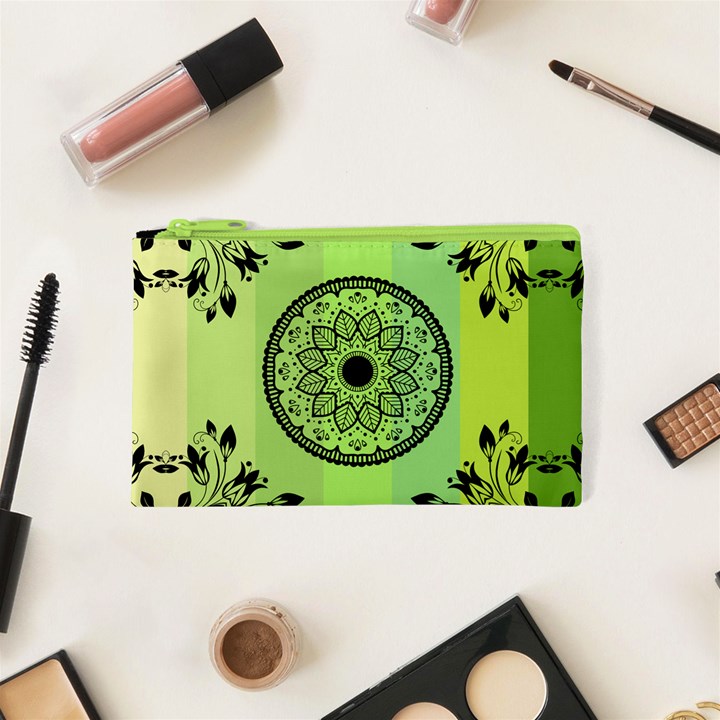 Green Grid Cute Flower Mandala Cosmetic Bag (XS)