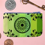 Green Grid Cute Flower Mandala Large Coin Purse Back