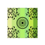 Green Grid Cute Flower Mandala Satin Bandana Scarf Front