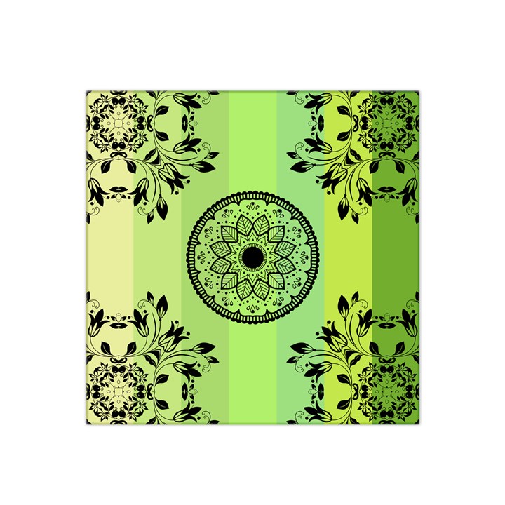 Green Grid Cute Flower Mandala Satin Bandana Scarf