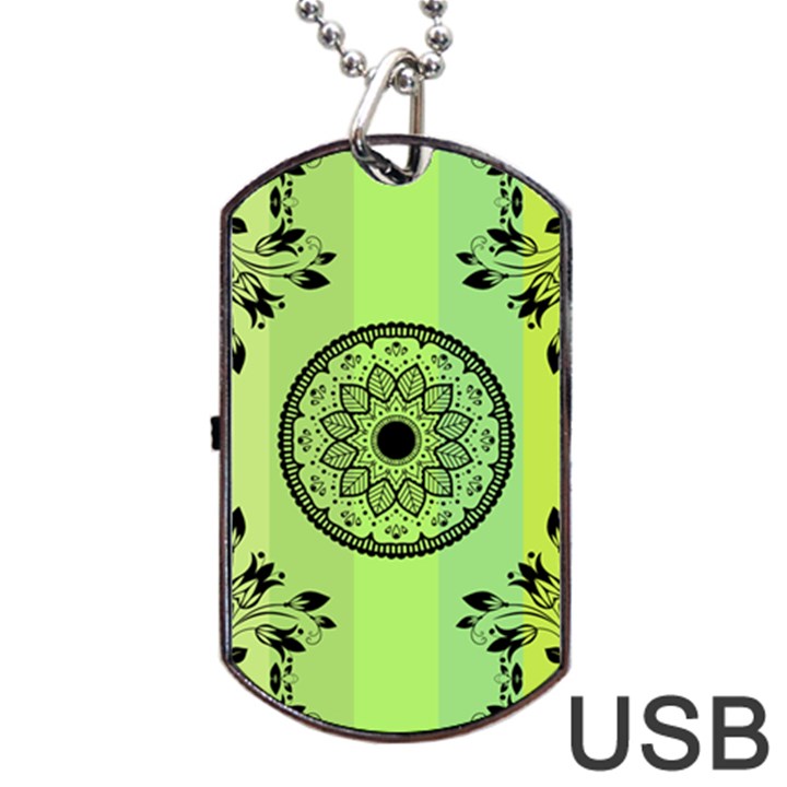 Green Grid Cute Flower Mandala Dog Tag USB Flash (Two Sides)