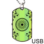 Green Grid Cute Flower Mandala Dog Tag USB Flash (Two Sides) Back