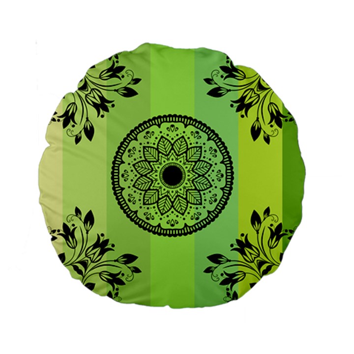 Green Grid Cute Flower Mandala Standard 15  Premium Round Cushions