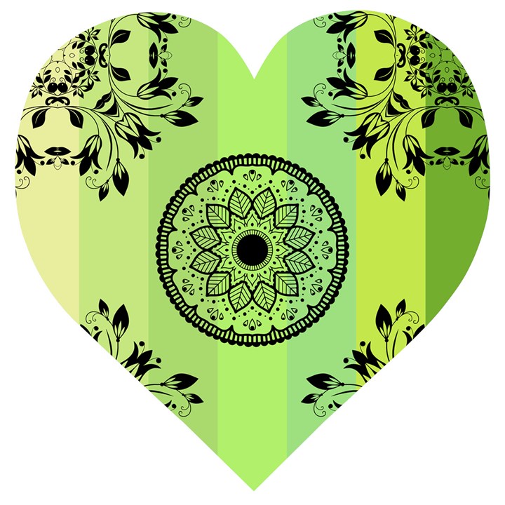 Green Grid Cute Flower Mandala Wooden Puzzle Heart