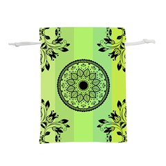 Green Grid Cute Flower Mandala Lightweight Drawstring Pouch (m) by Magicworlddreamarts1