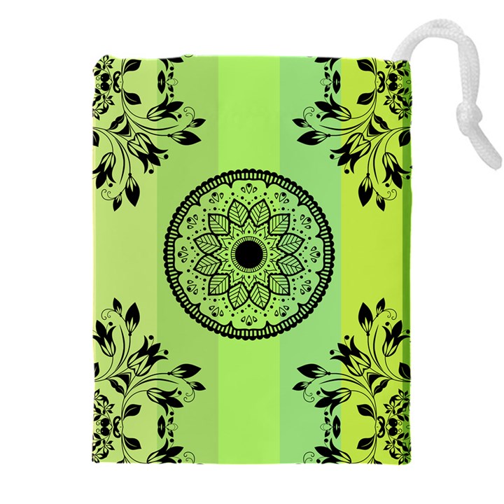 Green Grid Cute Flower Mandala Drawstring Pouch (5XL)