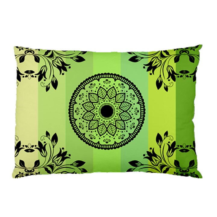 Green Grid Cute Flower Mandala Pillow Case