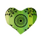 Green Grid Cute Flower Mandala Standard 16  Premium Heart Shape Cushions Back