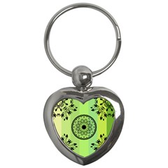 Green Grid Cute Flower Mandala Key Chain (heart) by Magicworlddreamarts1