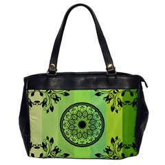 Green Grid Cute Flower Mandala Oversize Office Handbag by Magicworlddreamarts1