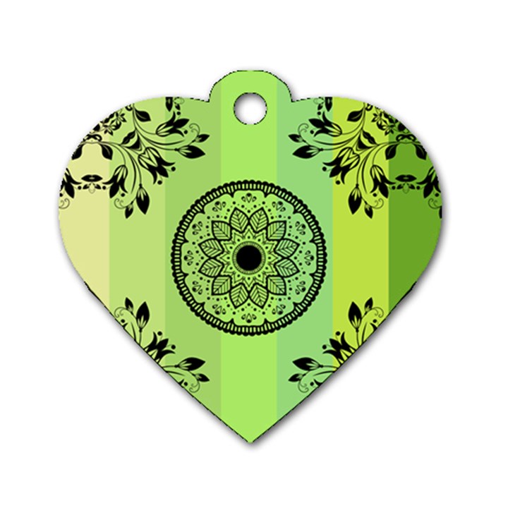 Green Grid Cute Flower Mandala Dog Tag Heart (Two Sides)